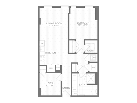 Floor plan for 1 bed, 1 bath, 746 sqft